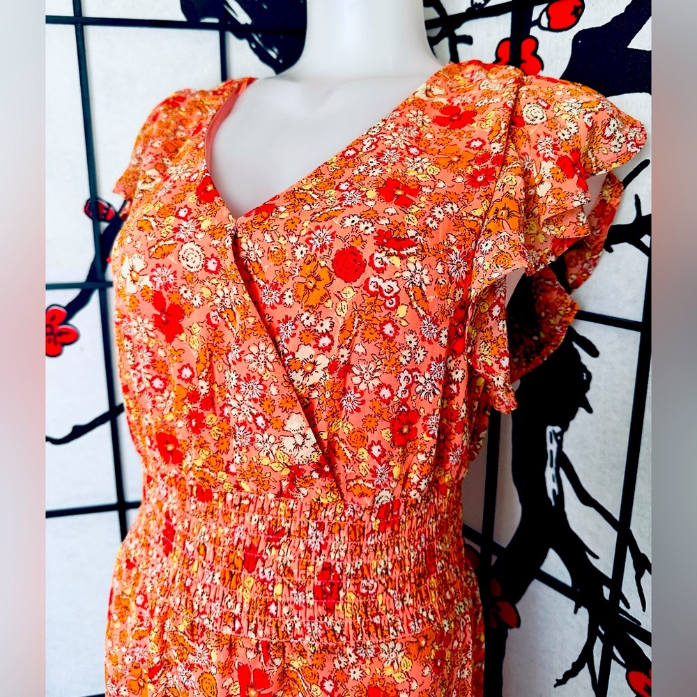 Jessica Simpson midi dress smocked waist, slip Sz L
